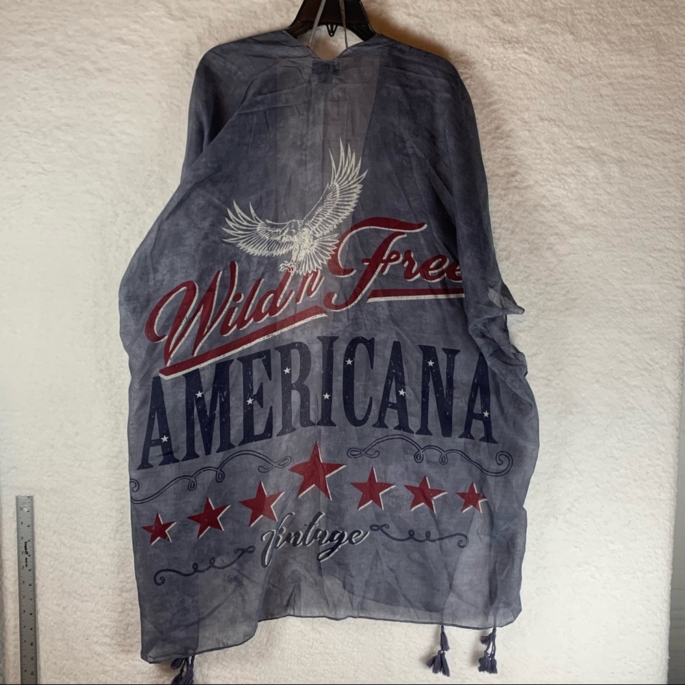 DAVID & YOUNG Women's Blue Graphic Wild & Free Americana Vintage Wrap NWT 5300